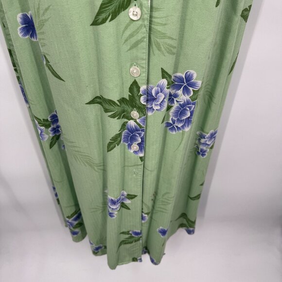 Vintage Hawaiian‎ Maxi Dress Womens 12 Rayon Green Purple Hibiscus Print Beachy - Picture 4 of 9